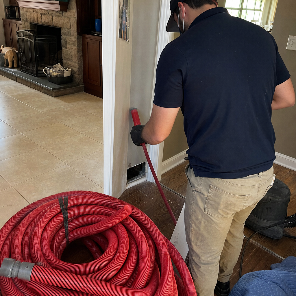 Professional technician performing residential air duct cleaning service in Pennsylvania, PA