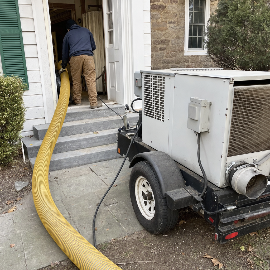 Technician performing professional air duct cleaning with industrial vacuum equipment in Ewing, PA
