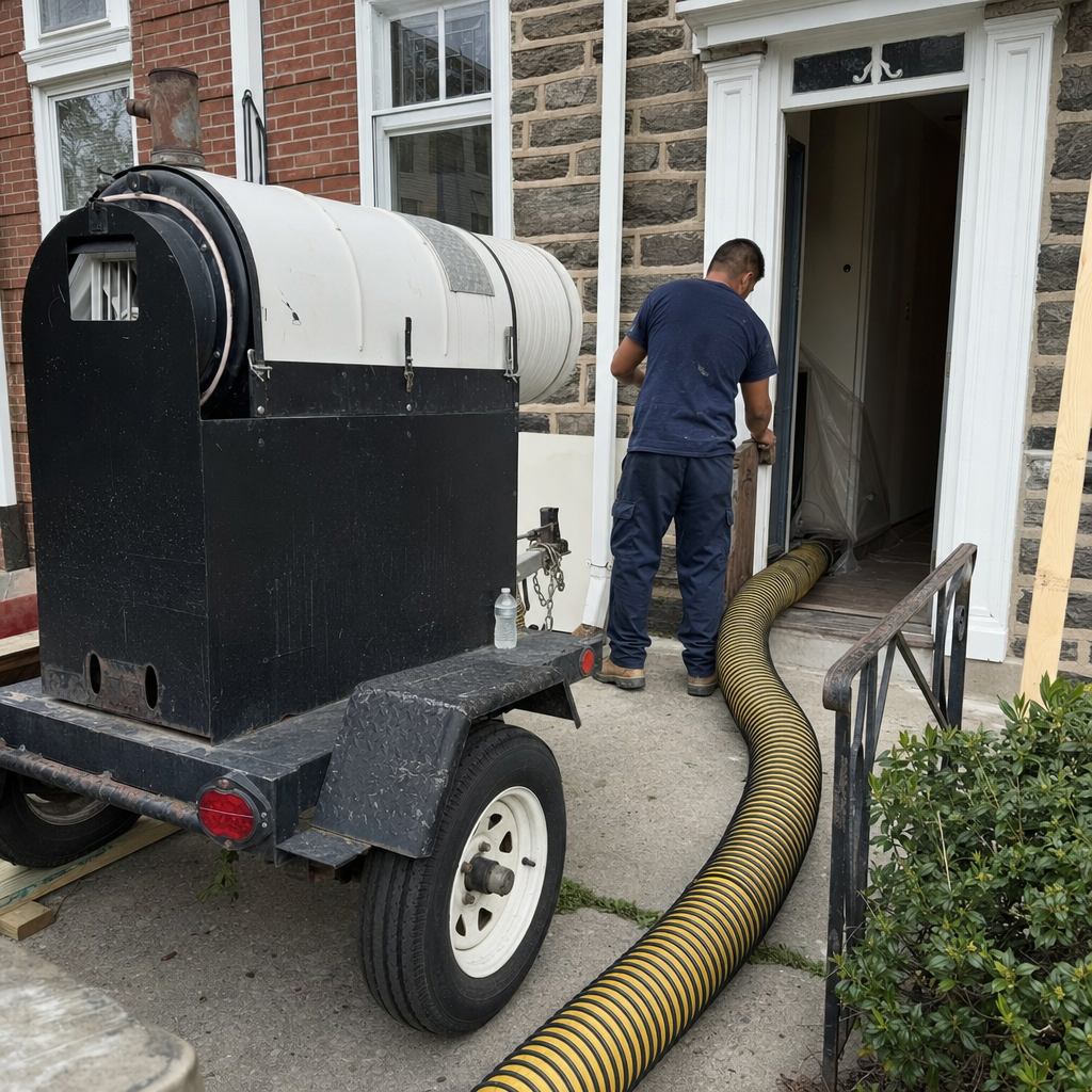 Technician using professional air duct cleaning equipment at a residence in Brookside, PA